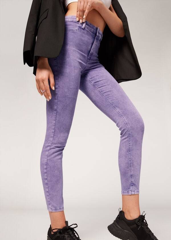 Women's Calzedonia Faded Skinny Push-Up Jeans Purple | IE2588BC