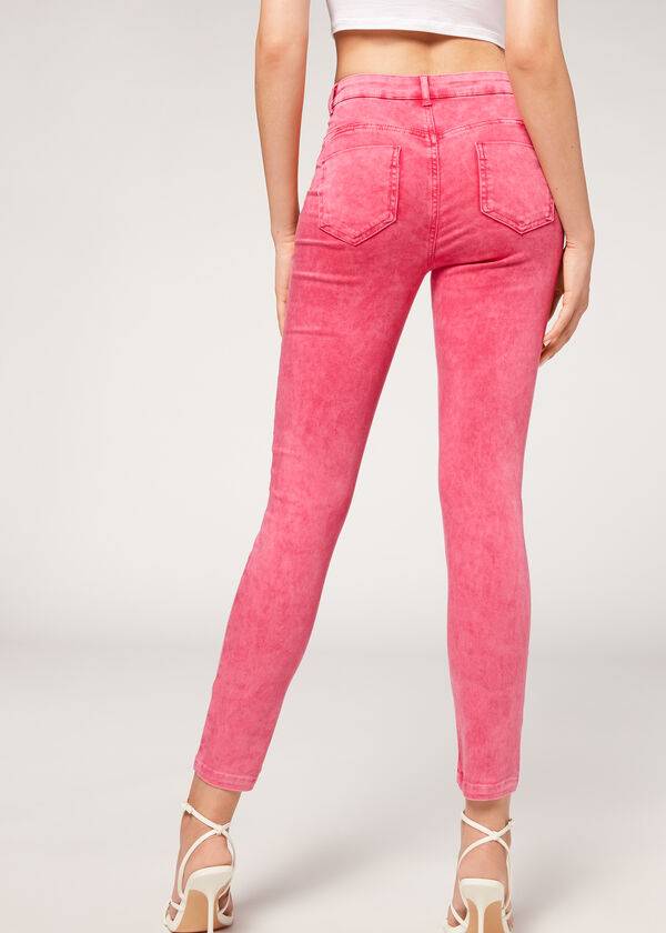 Women's Calzedonia Faded Skinny Push-Up Jeans Pink | IE2589VD