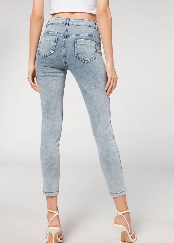 Women's Calzedonia Faded Skinny Push-Up Jeans Blue | IE2590CE