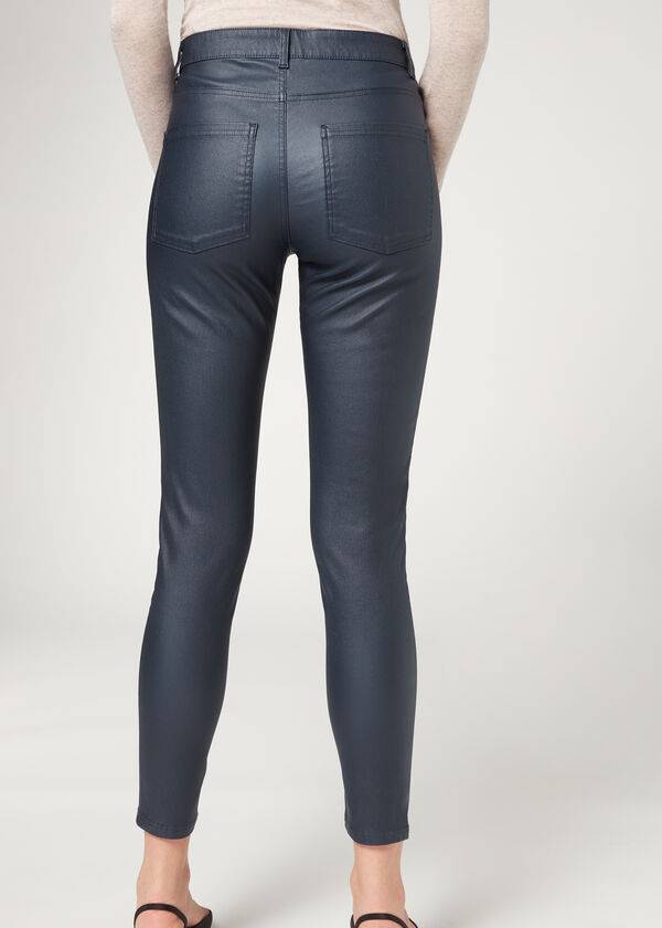 Women's Calzedonia Faux Leather Skinny Leggings Navy | IE2644DN