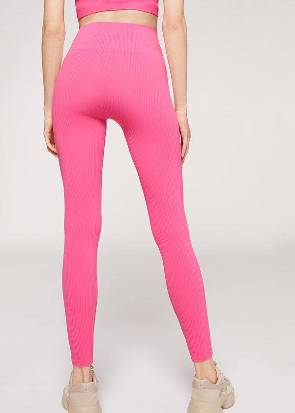 Women's Calzedonia Fine Ribbed Seamless Sport Leggings Pink | IE2648OR