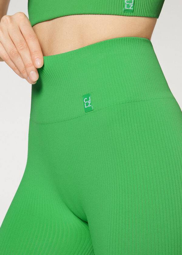 Women's Calzedonia Fine Ribbed Seamless Sport Leggings Green | IE2652TV