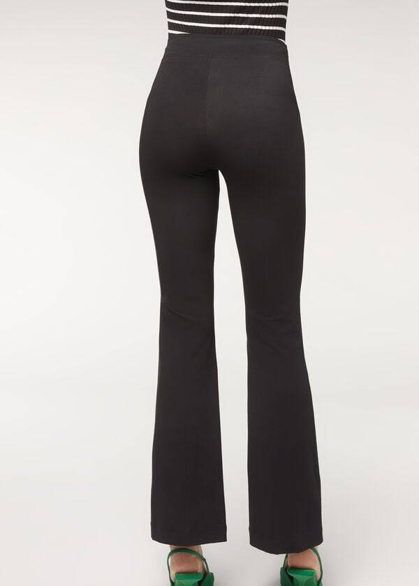 Women's Calzedonia Flared in Supima Ultra Light Cotton Pants Black | IE2731VD