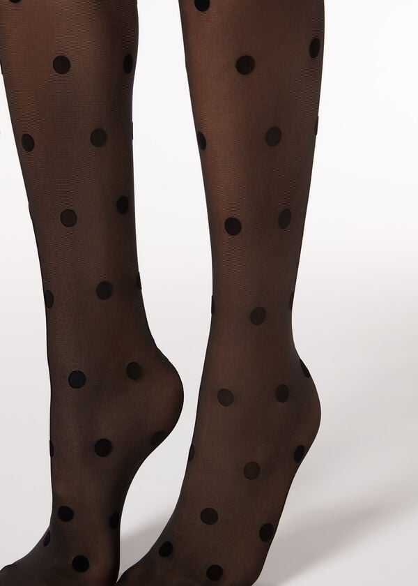 Women's Calzedonia Flocked Dots 30 Denier Sheer Tights Black | IE1223RW