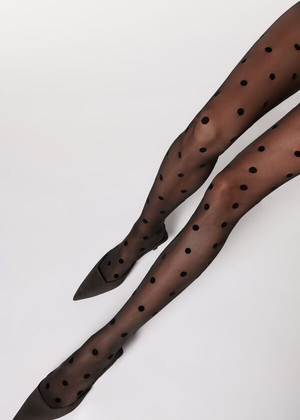 Women's Calzedonia Flocked Dots 30 Denier Sheer Tights Black | IE1223RW