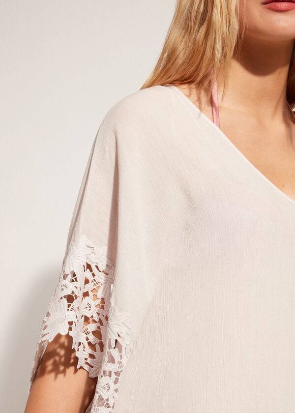 Women's Calzedonia Floral Macramé Lace Caftan Cover Ups Beige | IE2081RW