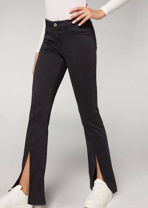 Women's Calzedonia Front Slit Jeans Black | IE2597GL