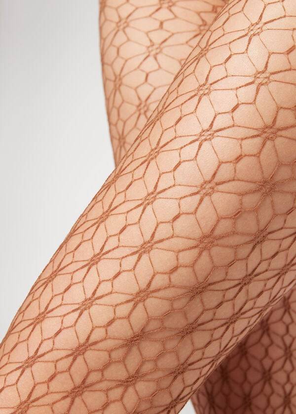 Women's Calzedonia Geometric-Motif Fishnet Patterned Tights Beige | IE1102DN