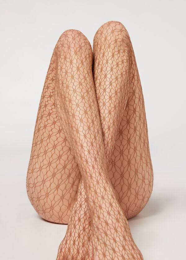 Women's Calzedonia Geometric-Motif Fishnet Patterned Tights Beige | IE1102DN