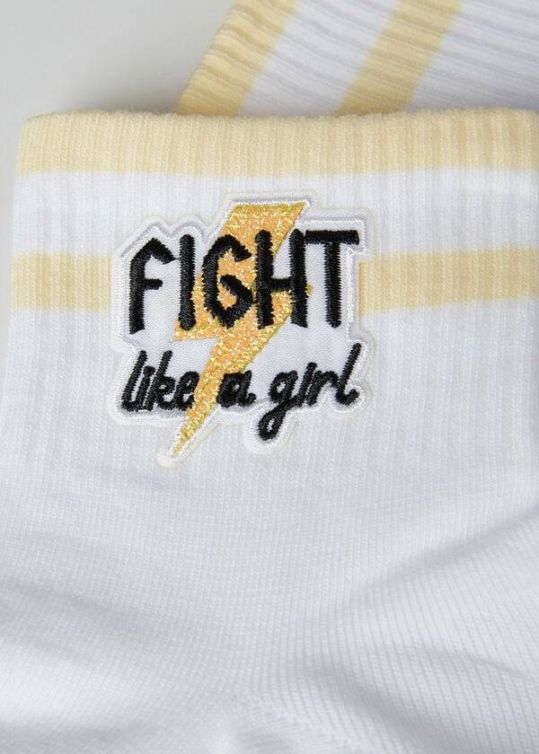 Women's Calzedonia Girl Power Print Short Socks White / Yellow | IE2438KI