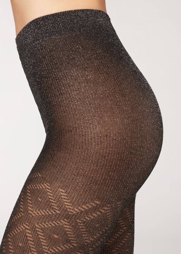 Women's Calzedonia Glitter Diamond Pattern Patterned Tights Black / Silver | IE1107KI