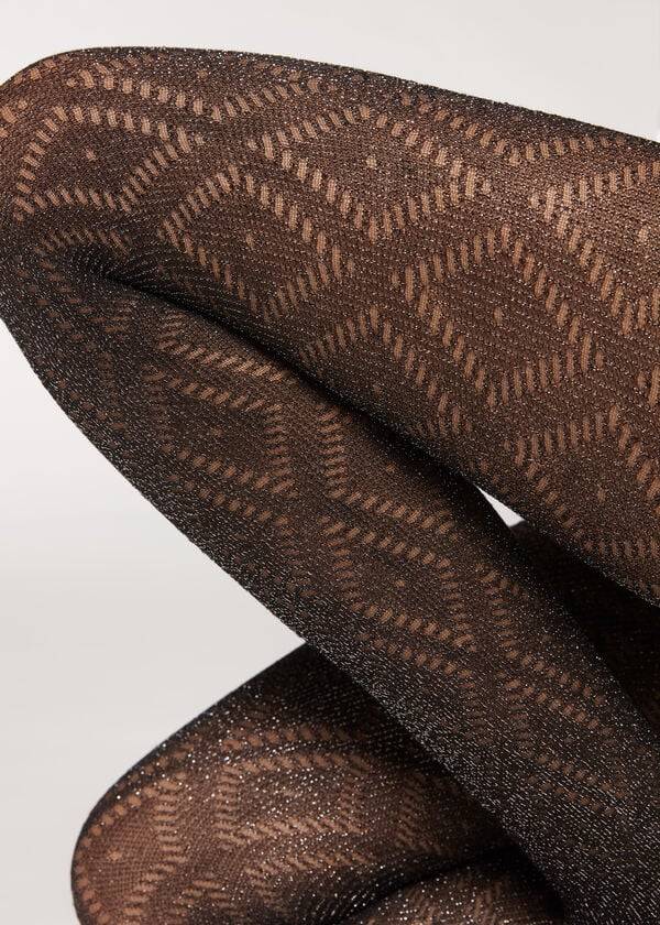 Women's Calzedonia Glitter Diamond Pattern Patterned Tights Black / Silver | IE1107KI