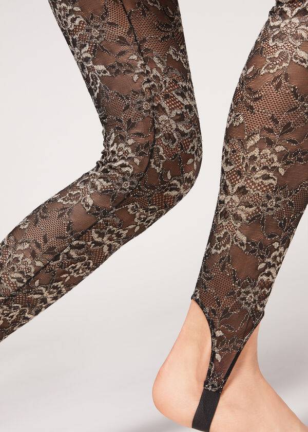 Women's Calzedonia Glitter Lace Stirrup Leggings Brown / Black | IE2655WY