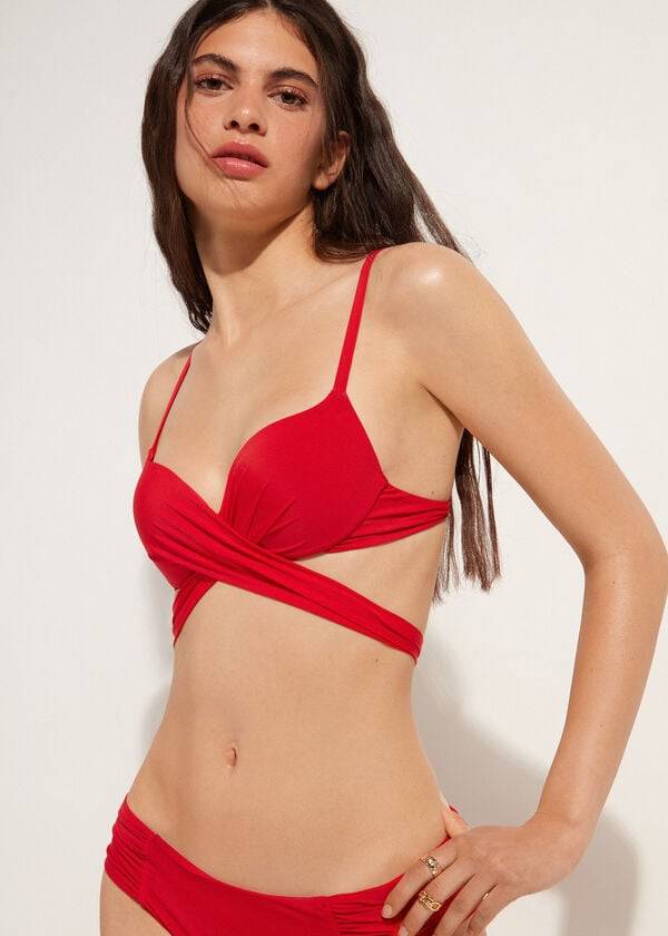 Women's Calzedonia Graduated Padded Push Up Indonesia Bikini Tops Red | IE1725SO