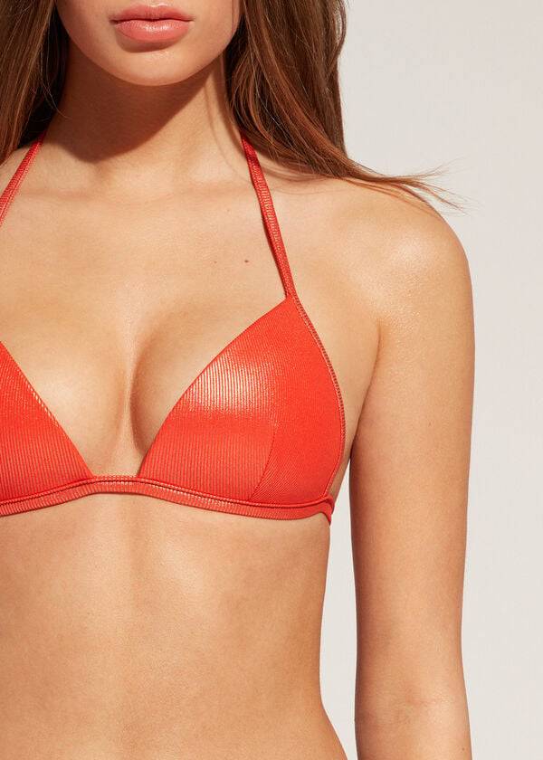 Women's Calzedonia Graduated Padded Triangle Antigua Bikini Tops Coral Orange | IE1730JJ