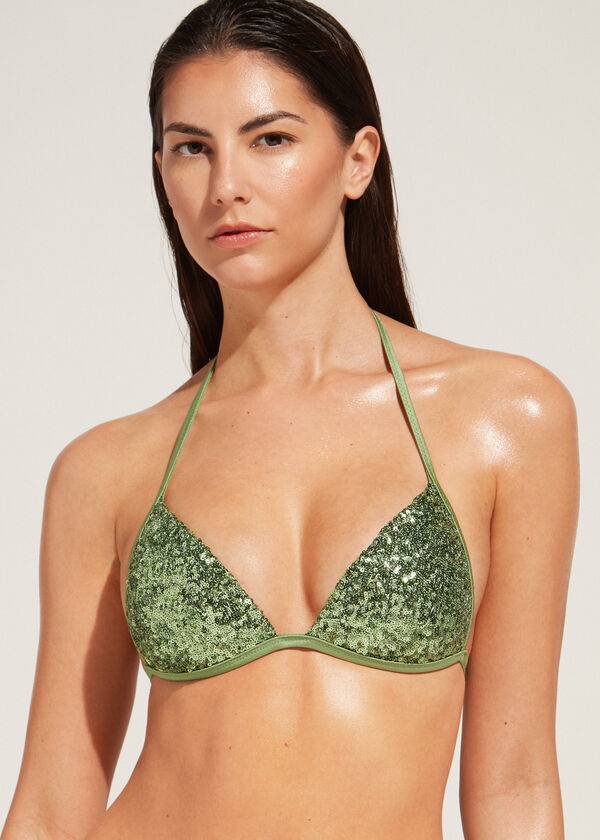 Women\'s Calzedonia Graduated Padded Triangle Cannes Bikini Tops Green | IE1732LH