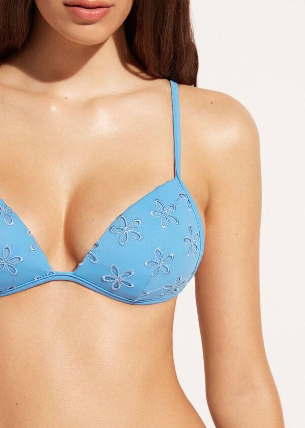 Women's Calzedonia Graduated Padded Triangle Corfù Bikini Tops Blue | IE1741WY