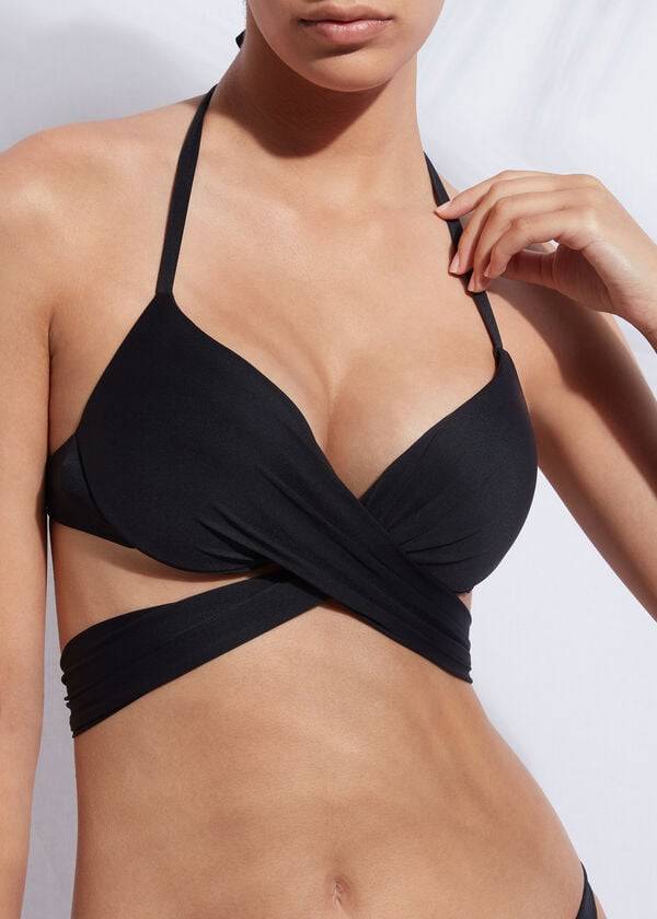 Women's Calzedonia Graduated Push-Up Indonesia Bikini Tops Black | IE1753FM