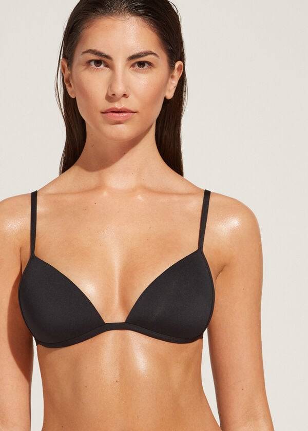 Women's Calzedonia Graduated Soft Padded Triangle Indonesia Bikini Tops Black | IE1760XF