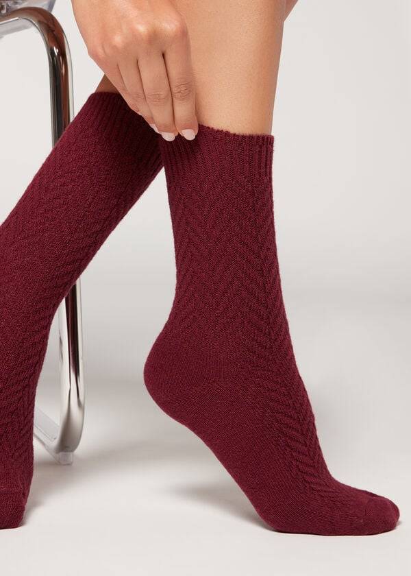 Women\'s Calzedonia Herringbone Cashmere Short Socks Burgundy | IE2444SO