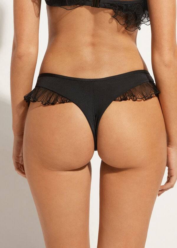 Women's Calzedonia High Cut Brazilian Singapore Bikini Bottoms Black | IE1393KI