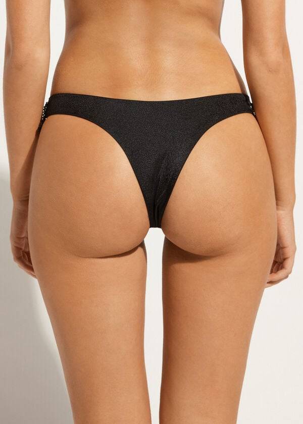 Women's Calzedonia High Cut Brazilian Taipei Bikini Bottoms Black | IE1394LH