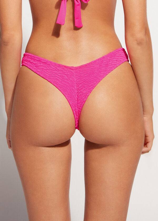 Women's Calzedonia High Cut V-shaped Brazilian Miami Bikini Bottoms Pink | IE1399BC