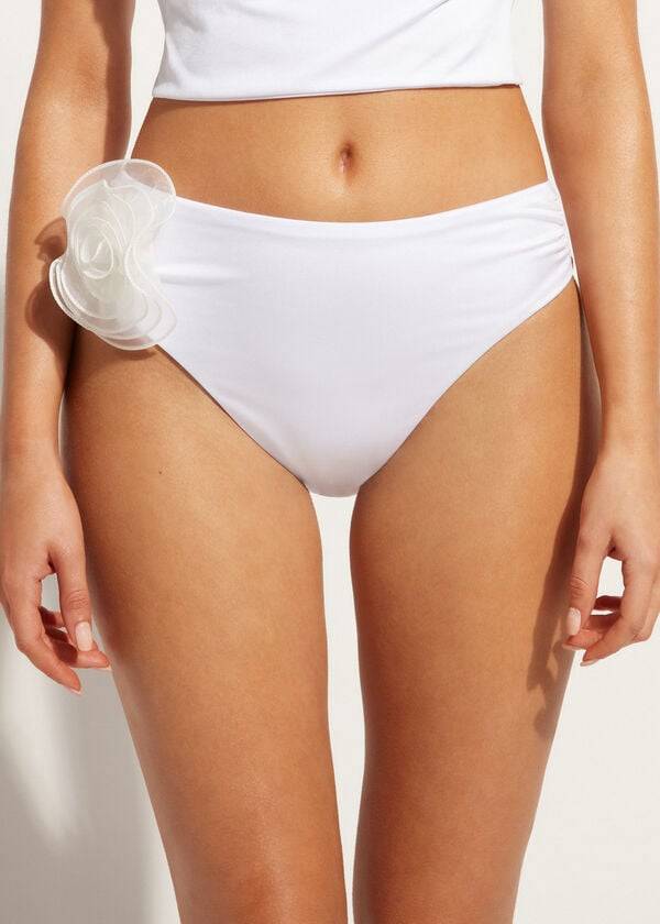 Women\'s Calzedonia High-Waist Bora Bora Bikini Bottoms White | IE1454QZ