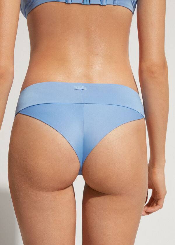 Women's Calzedonia High Waist Brazilian Indonesia Eco Bikini Bottoms Blue | IE1418JJ