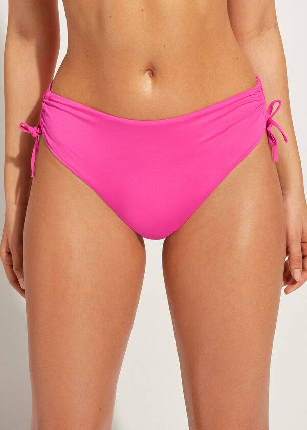 Women\'s Calzedonia High-Waist Drawstring Indonesia Bikini Bottoms Pink | IE1457RW