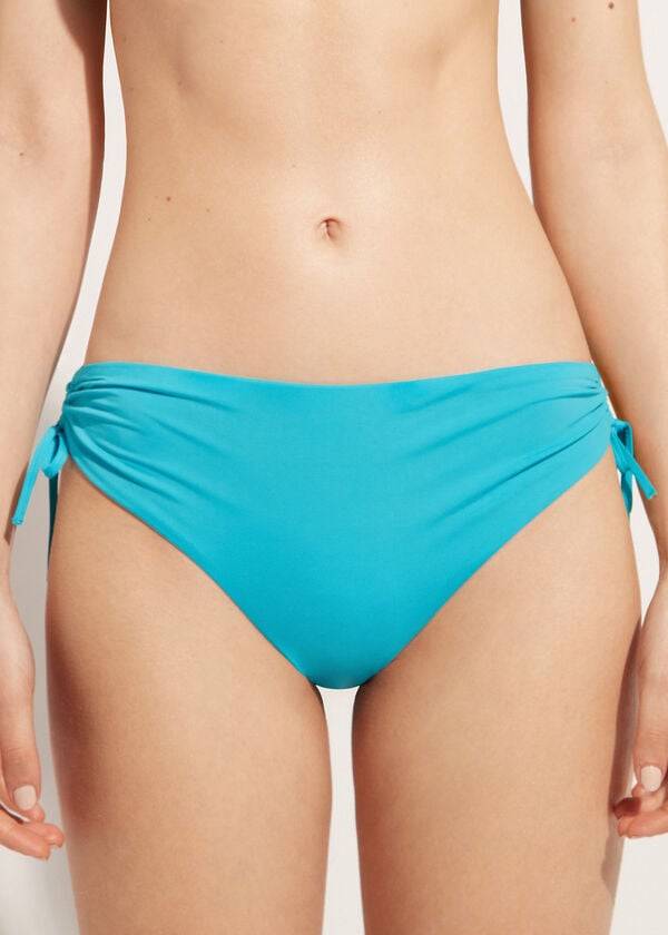 Women\'s Calzedonia High-Waist Drawstring Indonesia Bikini Bottoms Turquoise | IE1458TV