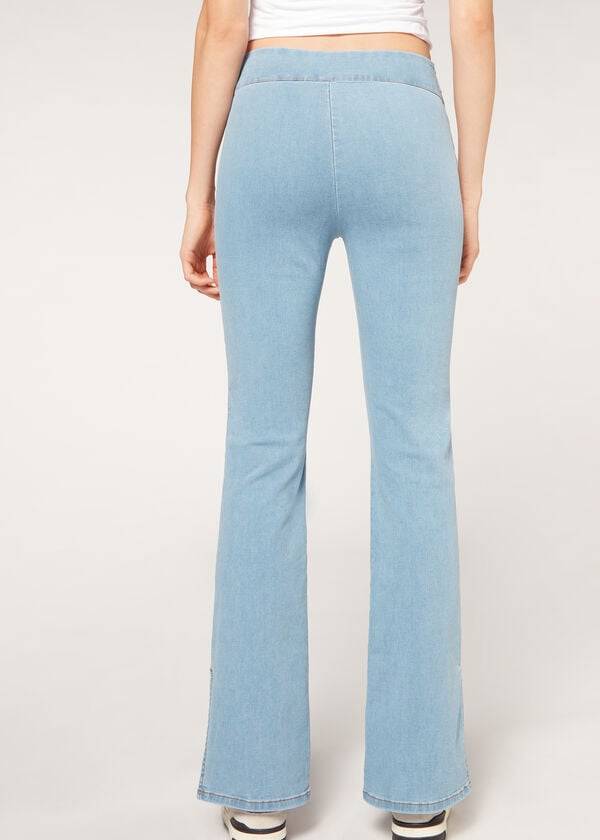 Women's Calzedonia High-Waist Flared in Denim with Slits Jeans Blue | IE2599DN