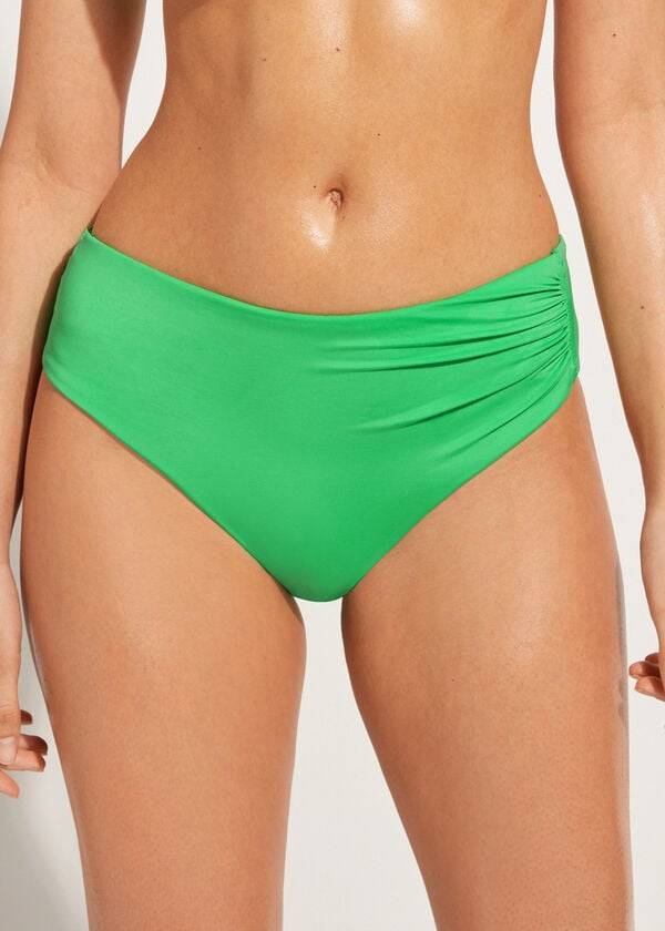 Women\'s Calzedonia High Waist Indonesia Eco Bikini Bottoms Green | IE1430EX