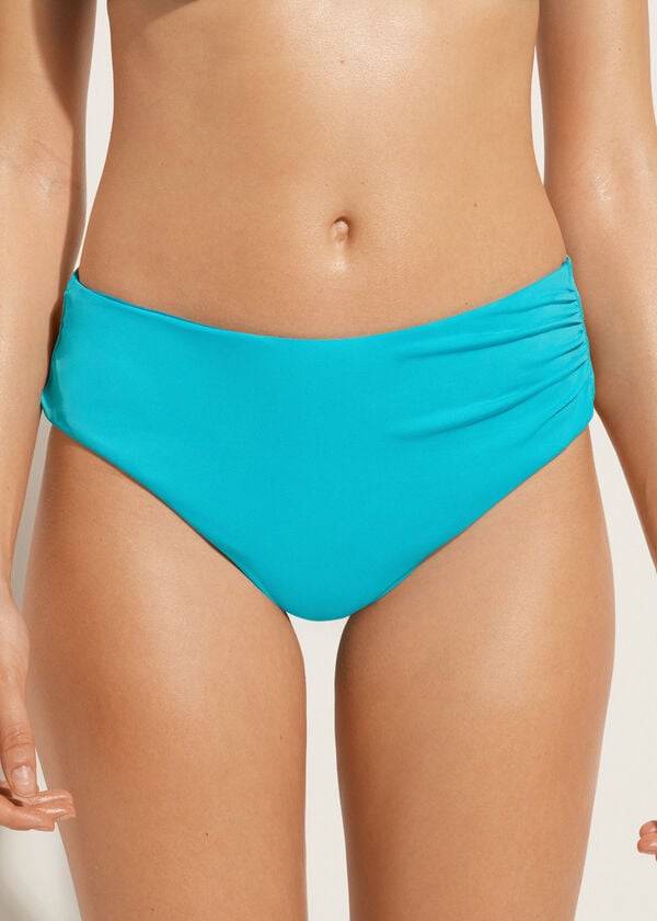 Women\'s Calzedonia High Waist Indonesia Eco Bikini Bottoms Turquoise Green | IE1433YU