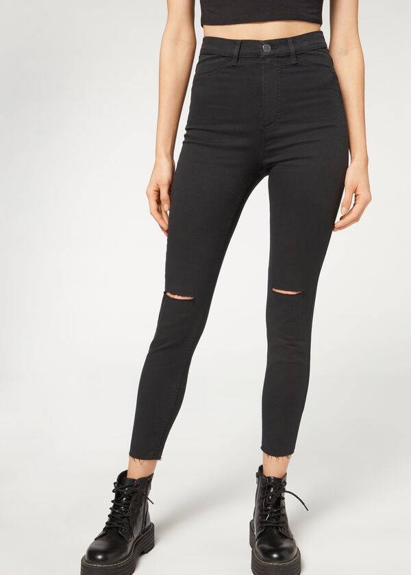 Women\'s Calzedonia High-Waist Skinny Jeans Black | IE2601AP