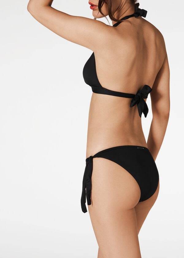 Women\'s Calzedonia Indonesia Long Triangle Bikini Tops Black | IE1773IS