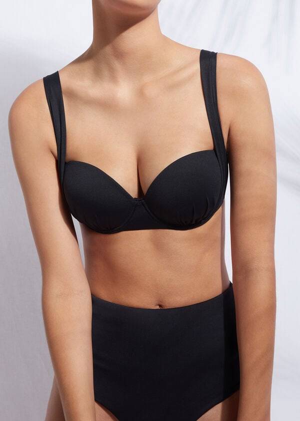 Women's Calzedonia Indonesia Push-Up Bandeau Bikini Tops Black | IE1775PQ