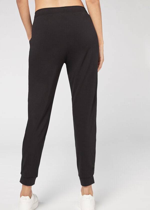 Women's Calzedonia Jogger in Ultra Light Supima Cotton Leggings Black | IE2662XF