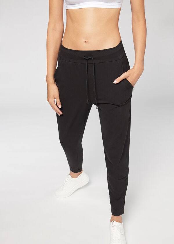 Women's Calzedonia Jogger in Ultra Light Supima Cotton Leggings Black | IE2662XF