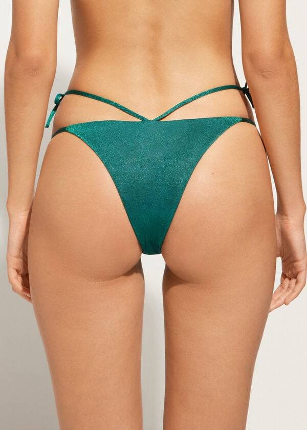 Women's Calzedonia Lamé Brazilian Side String Hollywood Bikini Bottoms Green | IE1486UT