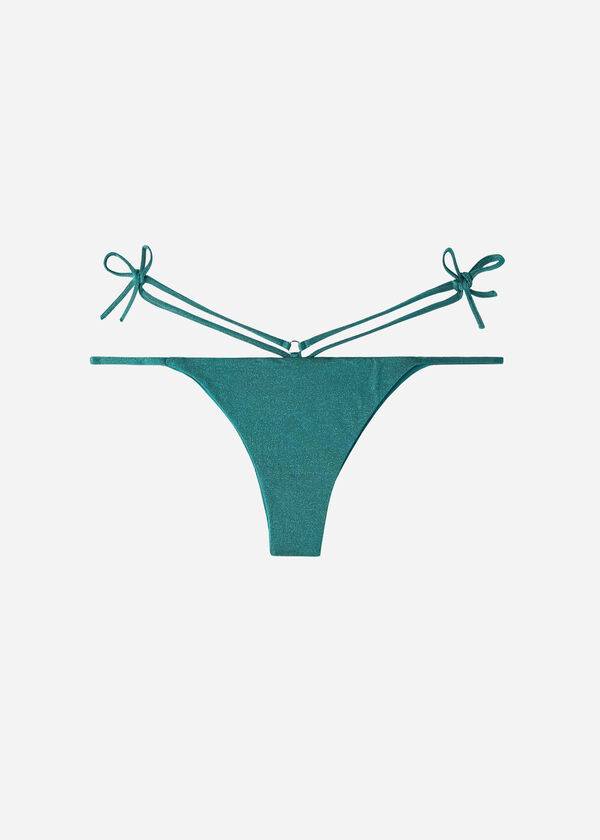 Women's Calzedonia Lamé Brazilian Side String Hollywood Bikini Bottoms Green | IE1486UT