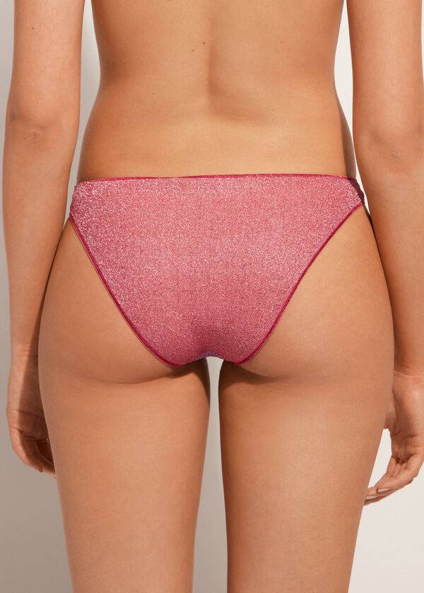 Women's Calzedonia Lamé Lisbona Bikini Bottoms Pink | IE1489PQ