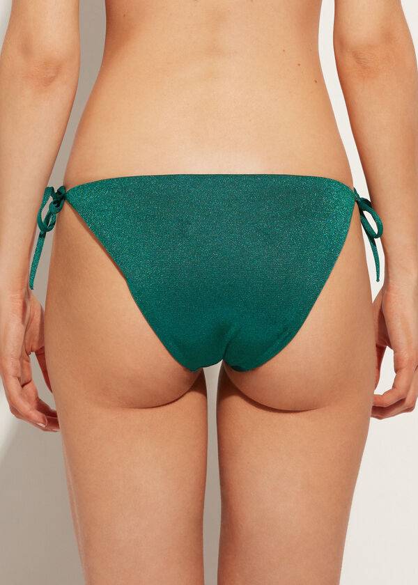 Women's Calzedonia Lamé String Hollywood Bikini Bottoms Green | IE1491SO