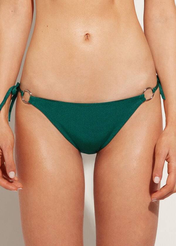 Women\'s Calzedonia Lamé String Hollywood Bikini Bottoms Green | IE1491SO