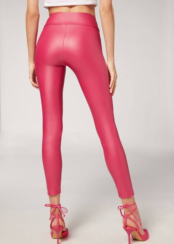 Women's Calzedonia Leather Effect Leggings Pink | IE2664LH