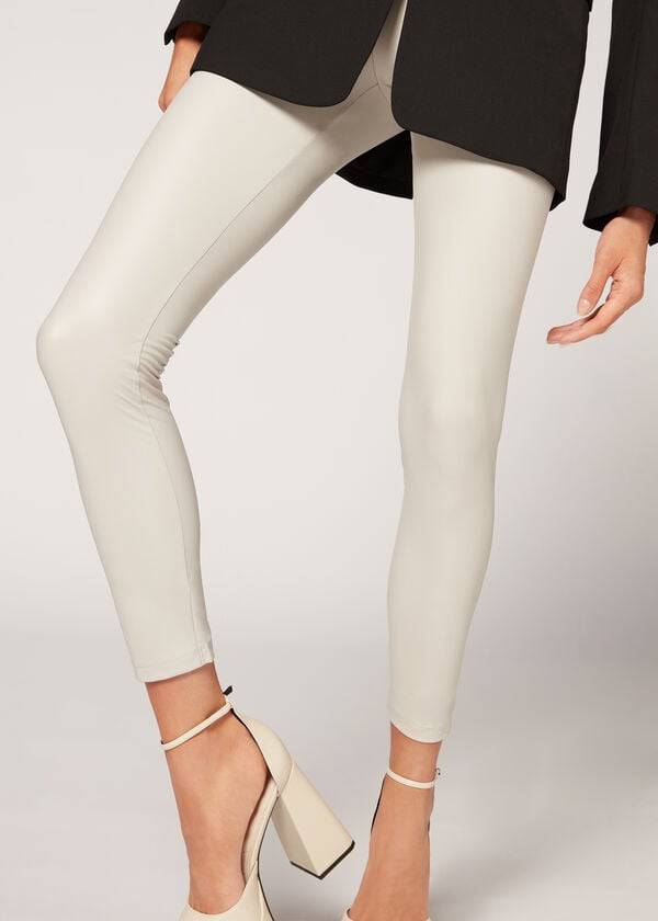 Women's Calzedonia Leather Effect Leggings White | IE2665KI