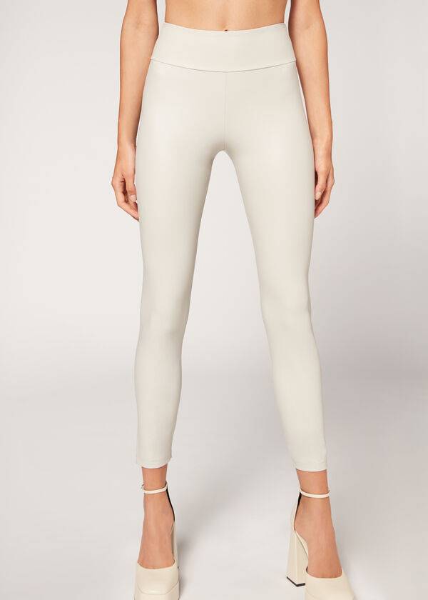 Women\'s Calzedonia Leather Effect Leggings White | IE2665KI