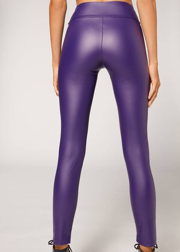 Women's Calzedonia Leather Effect Leggings Purple | IE2666JJ