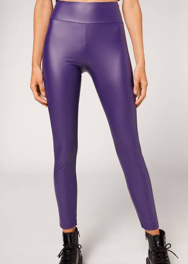 Women\'s Calzedonia Leather Effect Leggings Purple | IE2666JJ