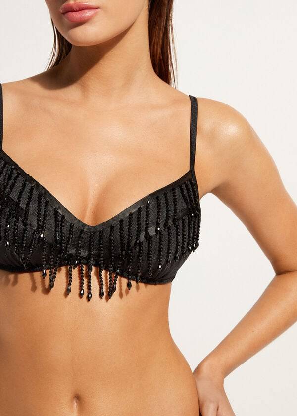 Women's Calzedonia Lightly Padded Tank-Style Taipei Bikini Tops Black | IE1780GL